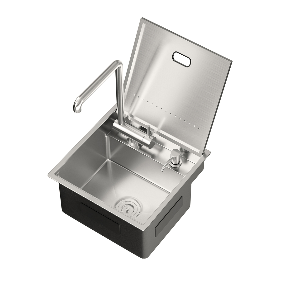 Compact RV Island Countertop Unit 304 Stainless Steel Concealed Sink with Foldable Faucet Slow Drop Bar Sink